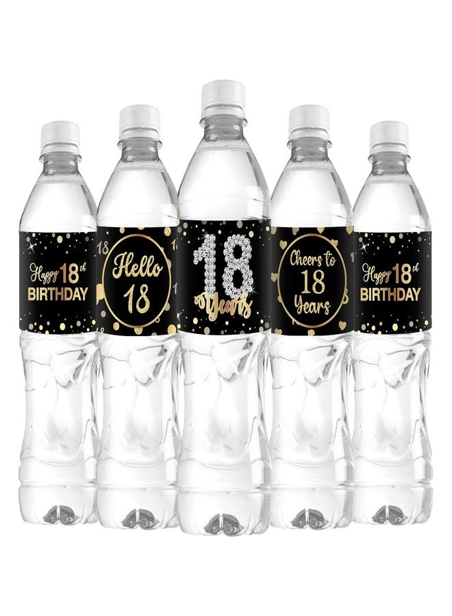 WIDEIDEAL 33Pcs Happy 18th Birthday Water Bottle Labels Cheers to 18 Years Stickers for 18th Birthday Anniversary Party Labels Sign Black - Image 1